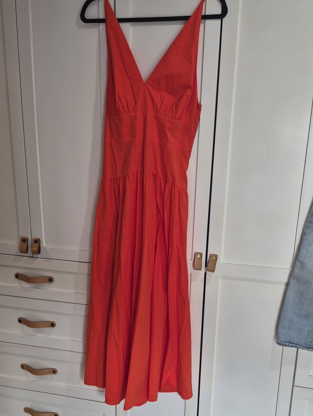 Madewell Coral-Red V-Neck Sleeveless Midi Dress